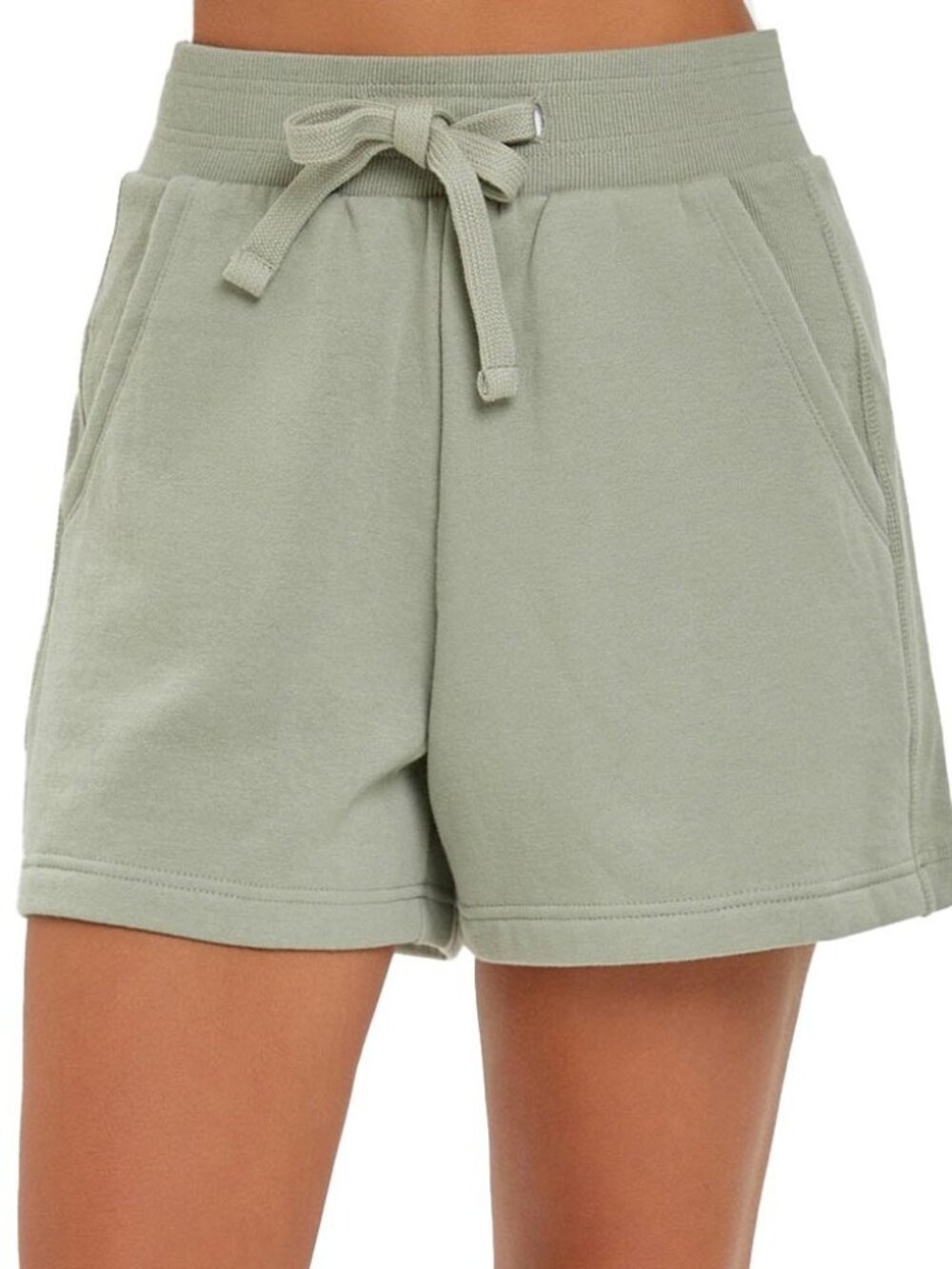 RISEN High Rise Shorts With Pockets in Sage - Size Small